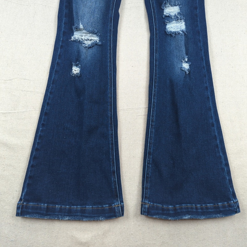 Kancan Jeans Womens 26 Blue Petite Flare Stretch Casual Distressed Button Fly - Picture 3 of 15